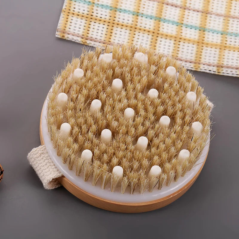 2 In 1 Dry Skin Body Massage Brush Natural Bristle Dead Skin Remover Anti Cellulite Exfoliates Blood Circulation Massage Tools
