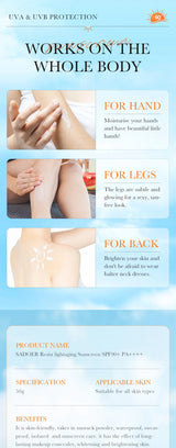 SADOER Spf 90+ Sunscreen For Face Whole Body Use Protector Solar UV Resistant Repairing Solar Blocker Facial Sunscreen