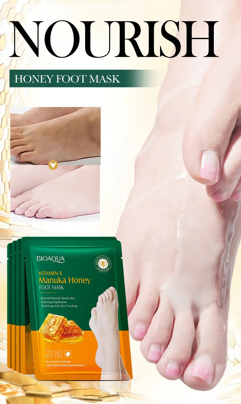 Vitamin E Honey Foot Mask Deeply Nourishes the Feet, Softens Cuticles, Making the Feet Soft, Smooth, Delicate, White, and Shiny.