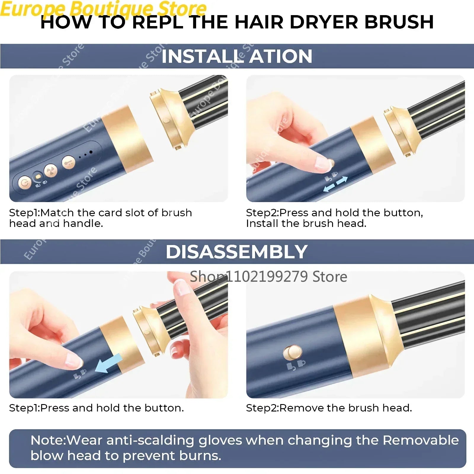 7 In 1 Hair Dryer Brush Brushless High Speed Hair Dryer with Diffuser Ionic Blow Dryer Hot Air Styling Comb Auto Hair Curler
