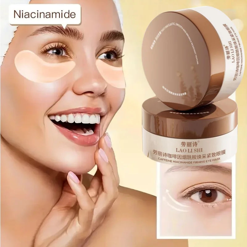 A Box of 60 Caffeine and Niacinamide Revitalizing and Firming Eye Masks, Rich in Ingredients Beneficial for the Body, Can Be Used on the Entire Face, Releasing Eye Strain at Any Time, Providing Hydration and Firming, Alcohol-