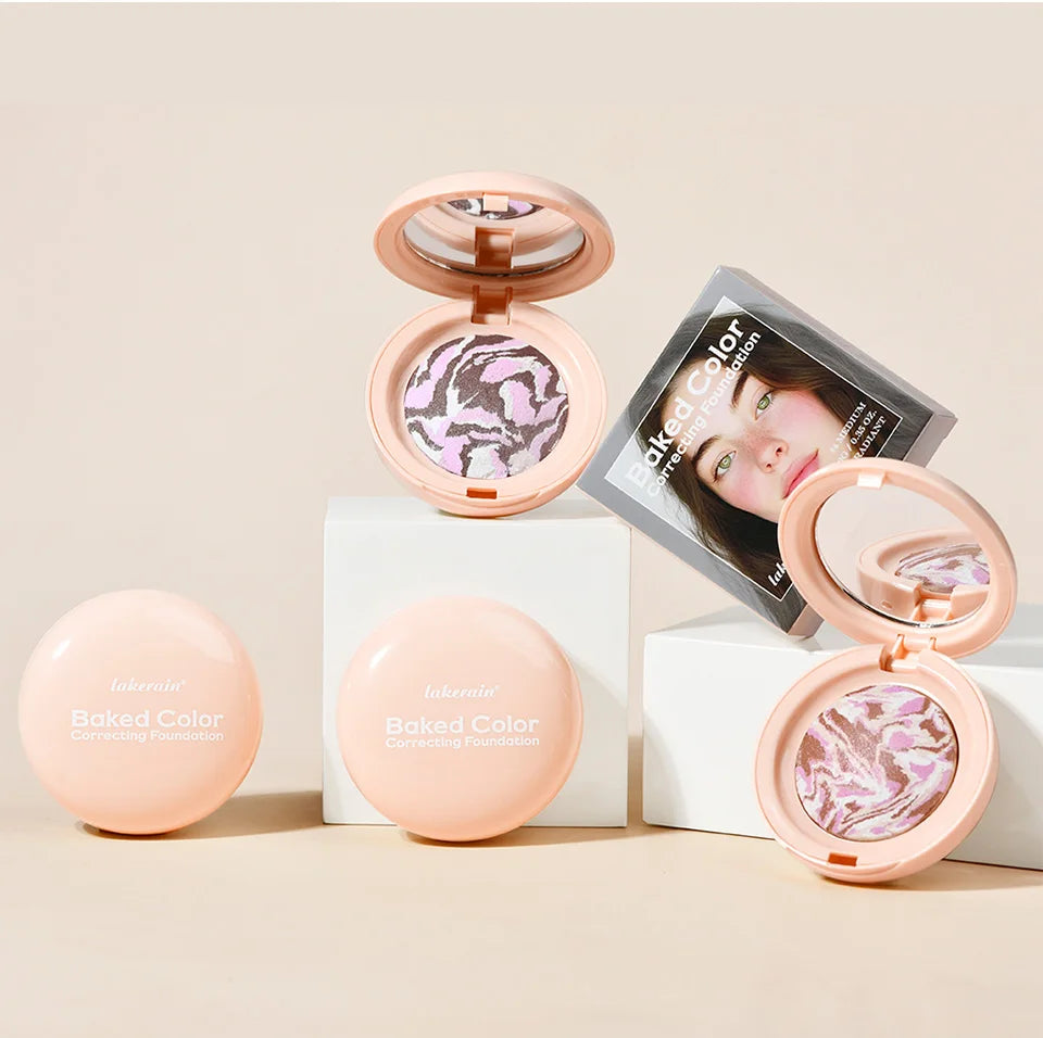 Demi Matte Natural Finish Baked Brighten Color Correcting Powder Foundation Buildable Light to Coverage Oil Control Makeup