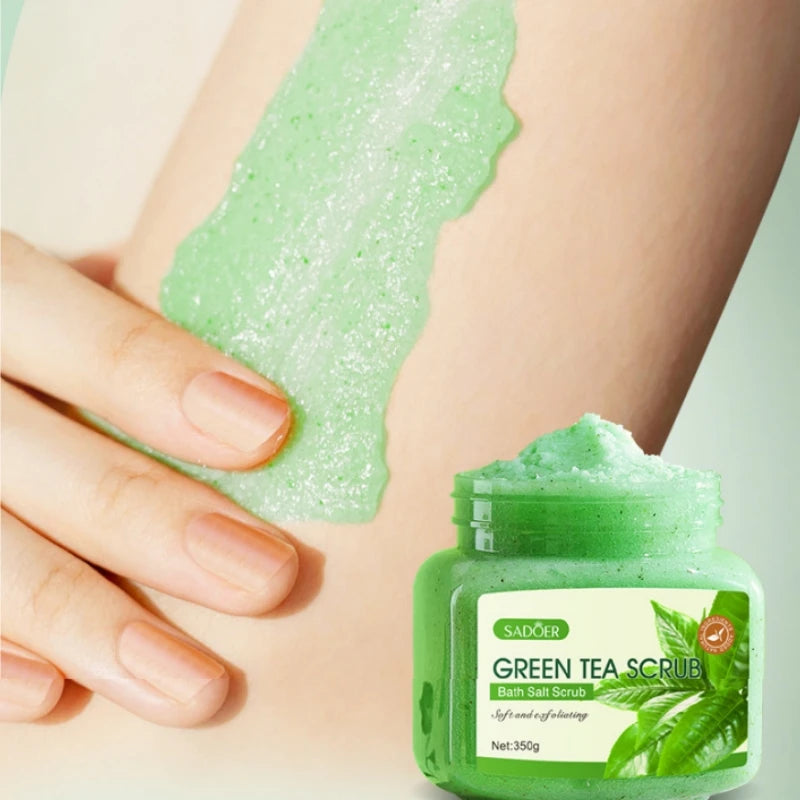 350g Sadoer Green Tea Body Scrub, Cleanses the Skin, Deeply Exfoliates, Makes the Skin Soft, Smooth, and Elastic, Bath Products