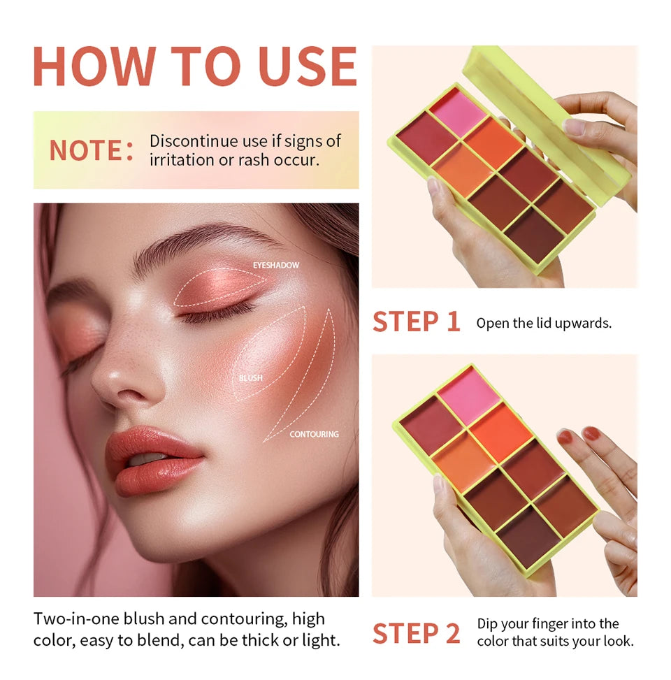 Multi Cream Eyebrow Blush Highlighter Palette Long Wearing Eyeshadow Palette Matte Shimmer Finish With Free Brush & Powder Puff