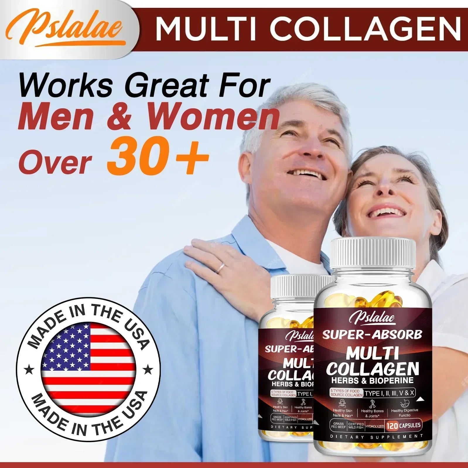 Multi Collagen Capsules - Collagen Skin Whitening & Anti-Aging - Vitamin C, Hyaluronic Acid, Gluten Free Supplement
