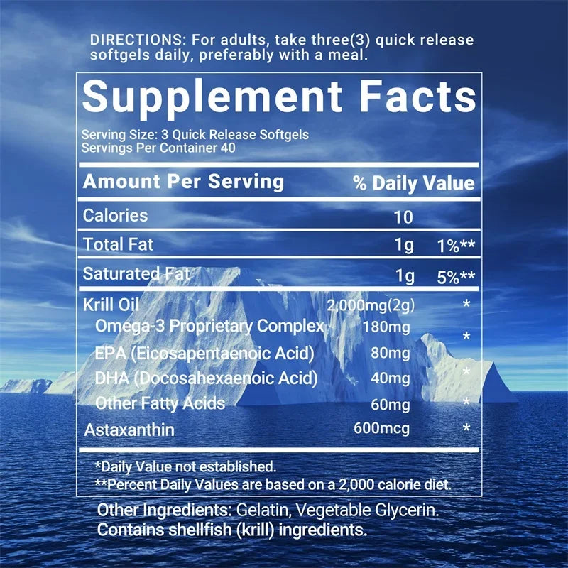 Antarctic Krill Oil Astaxanthin Capsules(EPA, DHA) Joint And Skin Health Support Immunity, Cardiovascular, Non-GmoSupplementsSup