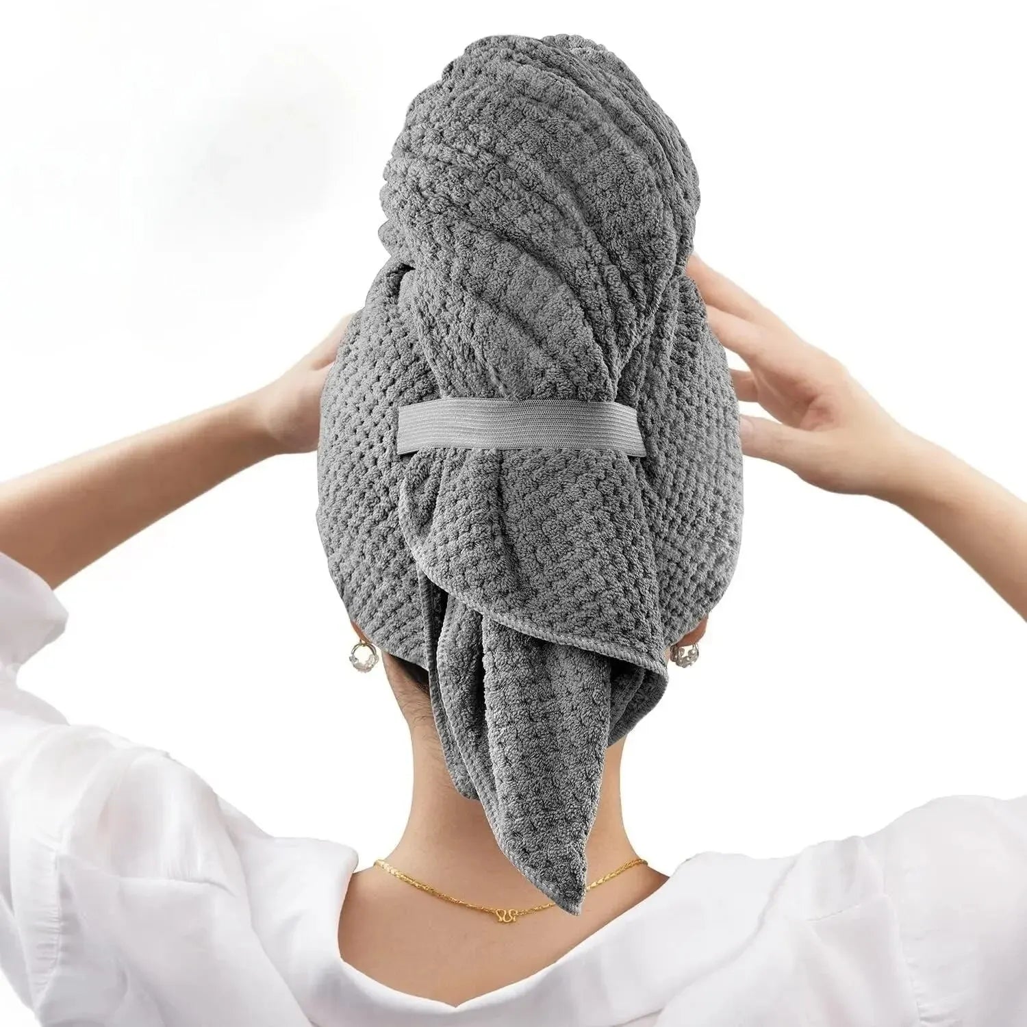 Super Absorbent Elastic Band Head Towel for Women's Hair Drying - Extra Large Microfiber Hair Towel Wrap with Headband