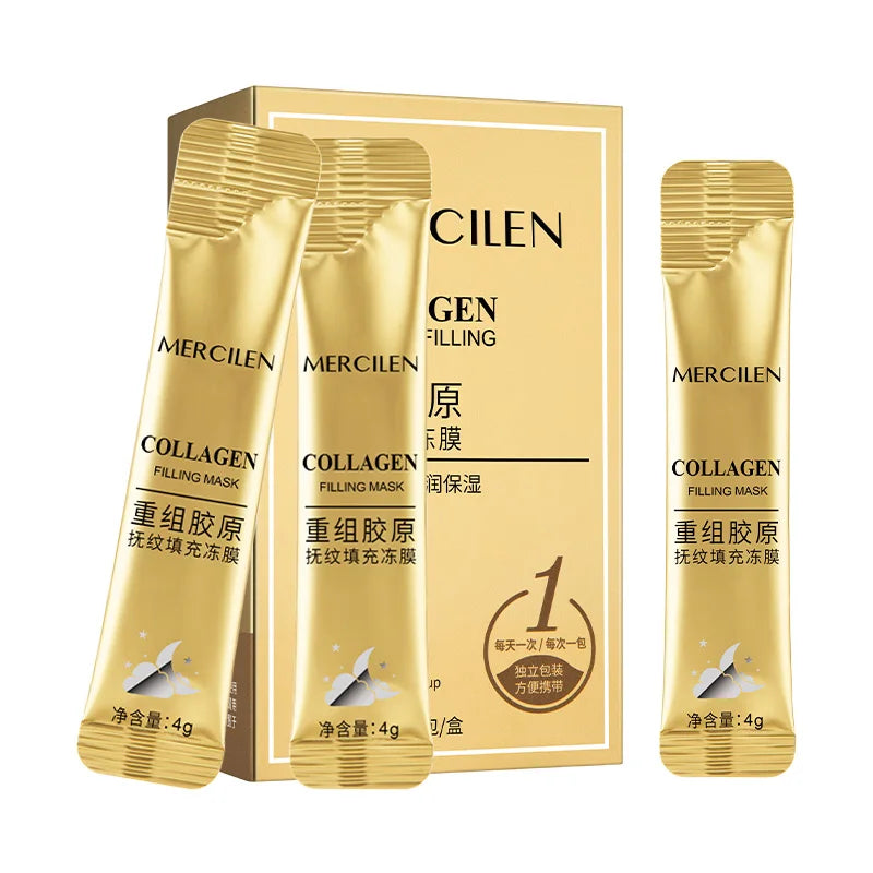 Mercilen Recombinant Collagen Wrinkle-Filling Gel Mask 4Gx60 Packs, Moisturizes, Nourishes, and Firms the Skin, Deeply Cleanses, Brightens, and Evens Skin Tone, Making Skin Look Younger, Suitable for All Skin Types