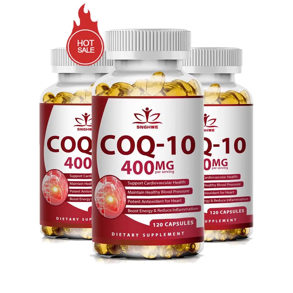 120pcs Organic Q10 Coenzyme 400mg Capsules Cardiovascular and Heart Health Energy Vitamins Beauty and Health