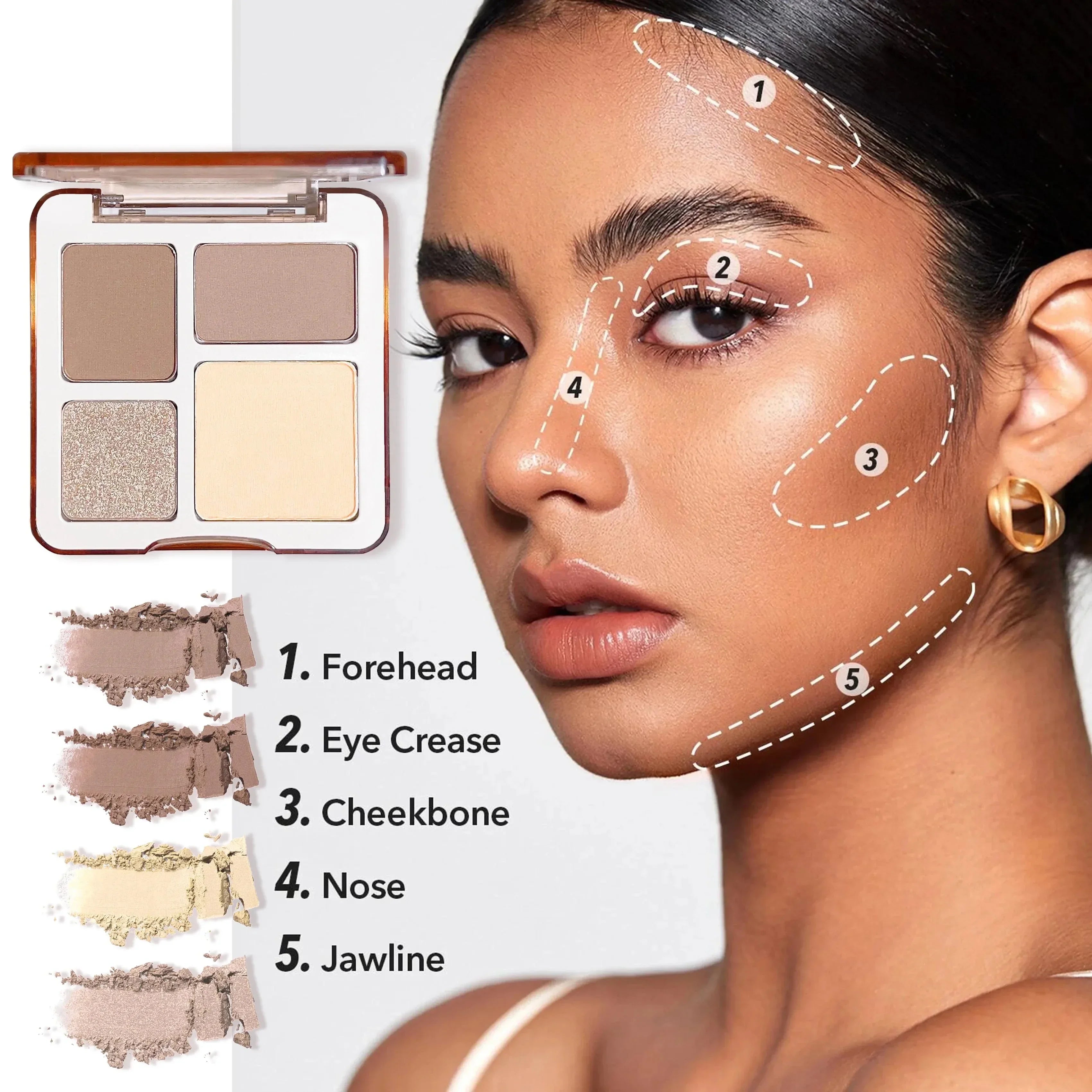 2 pcs Contouring Set - 4 color High-Gloss Contouring，Brightening Matte 3D Nose Shadow Brush，Easy To Color，Gift Set