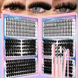 720/200pcs eyelash Extension Kit Fluffy Eyelash Extension kit with Lash Bond and Seal Lash Tweezers Thick Lash Clusters Wispy