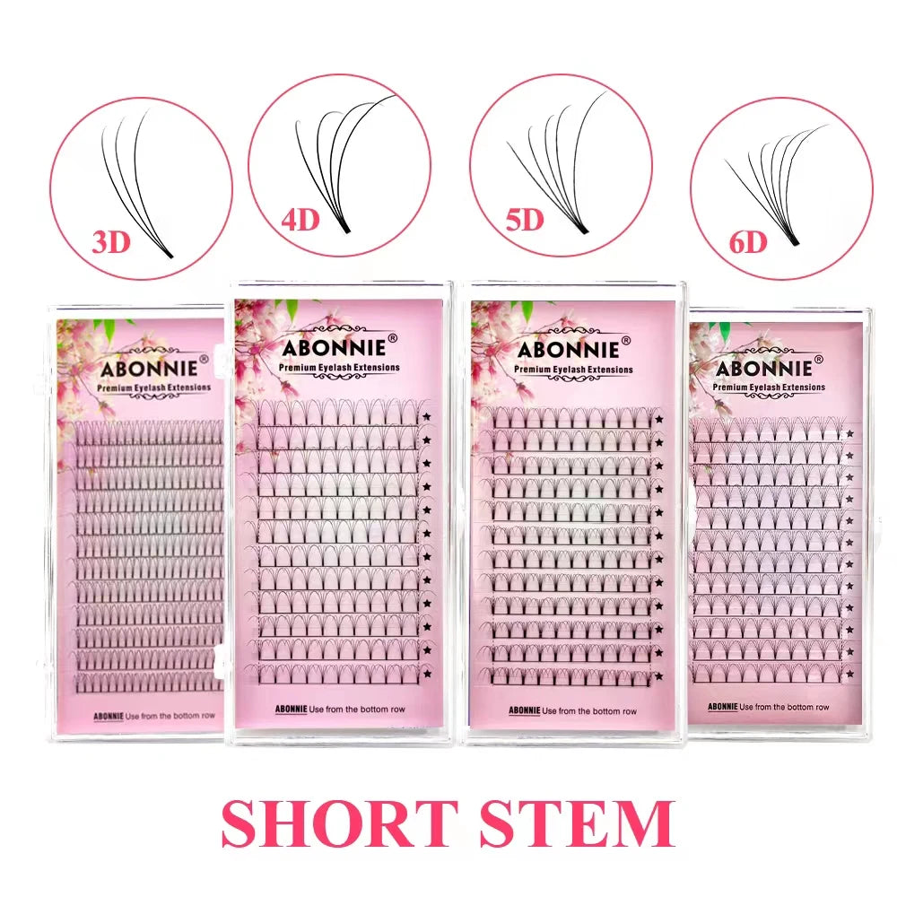 ABONNIE Premade Volume Fans Short Stem 3d/4d/5d/6d Russian  Eyelash Extension Mink Eyelash Extension All Size Lashes Tray
