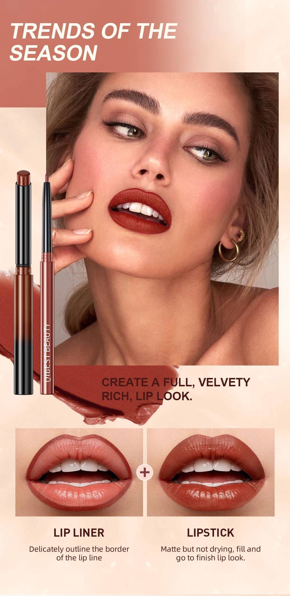 QIBEST 12 Colors Lip Makeup Nude Lipstick Pencil Waterproof Long Lasting Sexy Red Lip Stick Matte Lip Liner Pen Lipstick