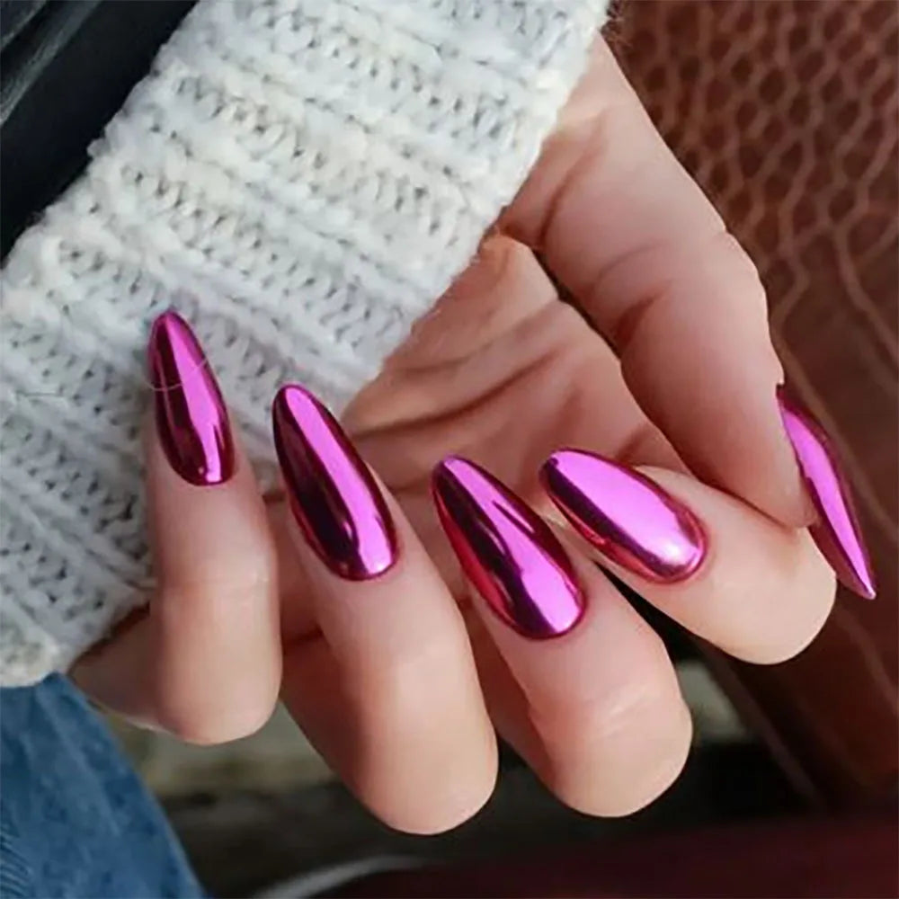 24Pcs Simple Wine Red Fake Nail with Mid-length Design Almond Press on False Nails Wearable Round Head Oval Full Cover Nail Tips