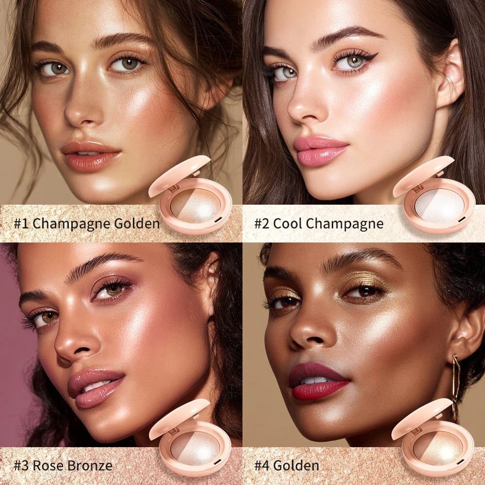 LongLasting Waterproof Face Highlighter Powder Instant Silky Skin Glow Baked Shimmer Illuminator Makeup Contouring Glitter