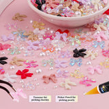 12Grid/Box Mixed Resin Bowknot Nail Charms 3D Colorful Bow Kawaii Rhinestone Nail Art Decorations DIY Manicure Parts Pen Tweezer
