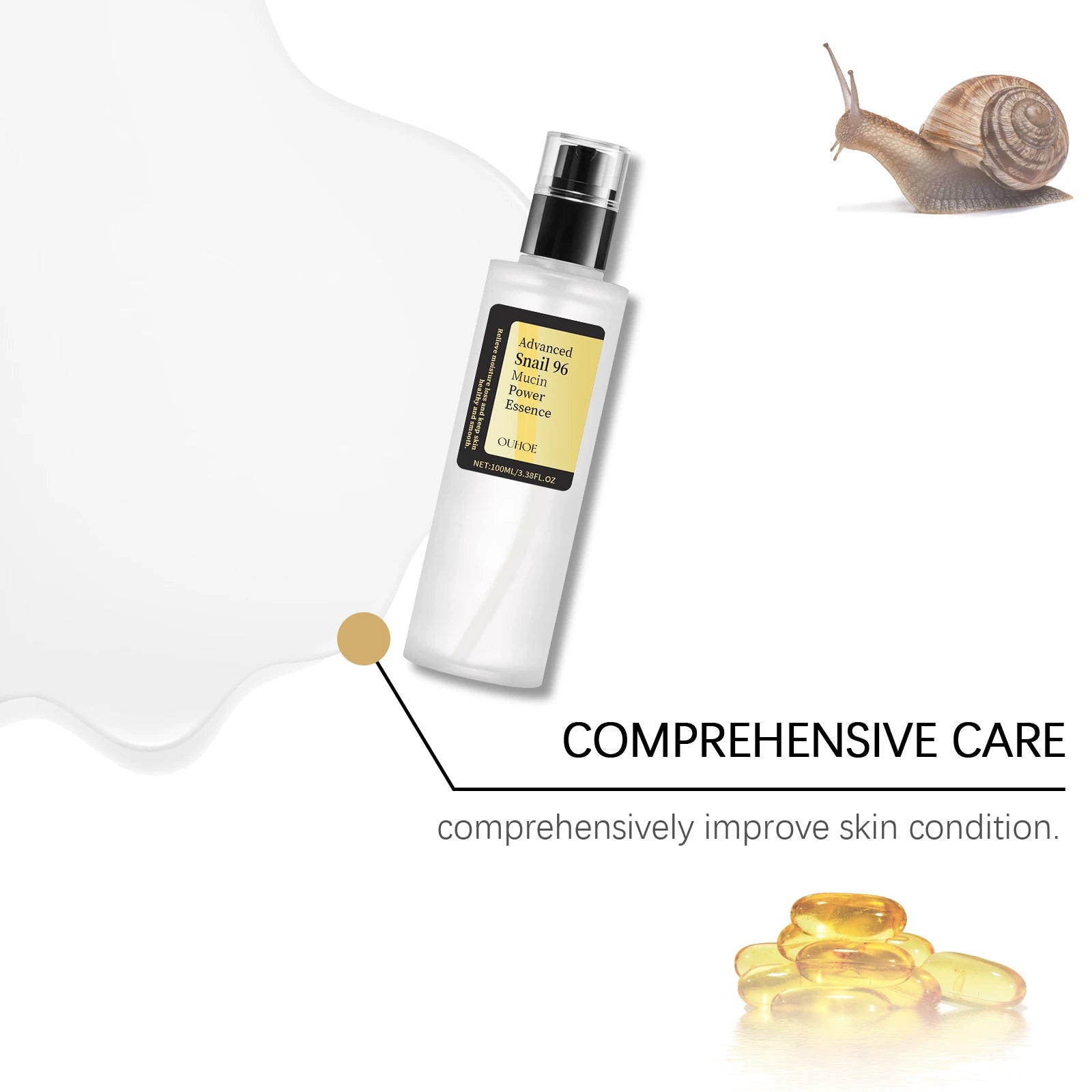 Snail Moisturizing Essence Water Hydrates and Moisturizes, Improves Skin Dryness, Brightening and Nourishing Facial Care Essence