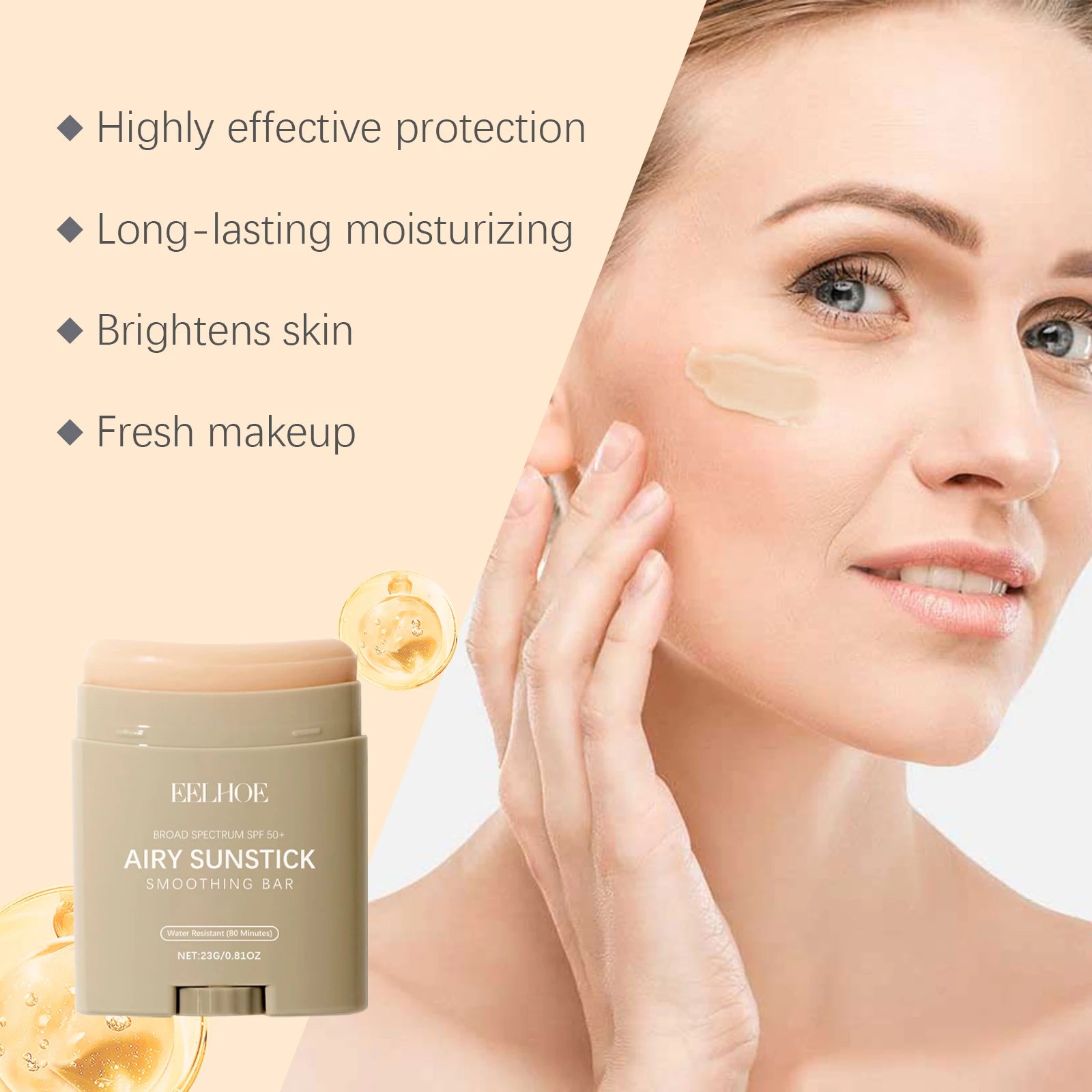 EELHOE 23g Moisturize Airy Sunstick SPF50+ Anti-UV Long-lasting Protector High Coverage Matte Natural Sunscreen Cream Skin Care