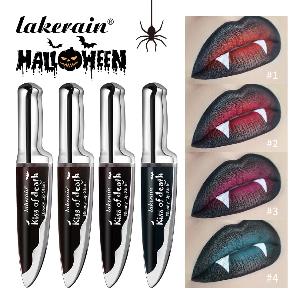Gothic Bloody Lip Stain Matte Dark Red Green Halloween Lip Glaze Tint Knife Shaped Bottle Vampire Lipstick Makeup Waterproof