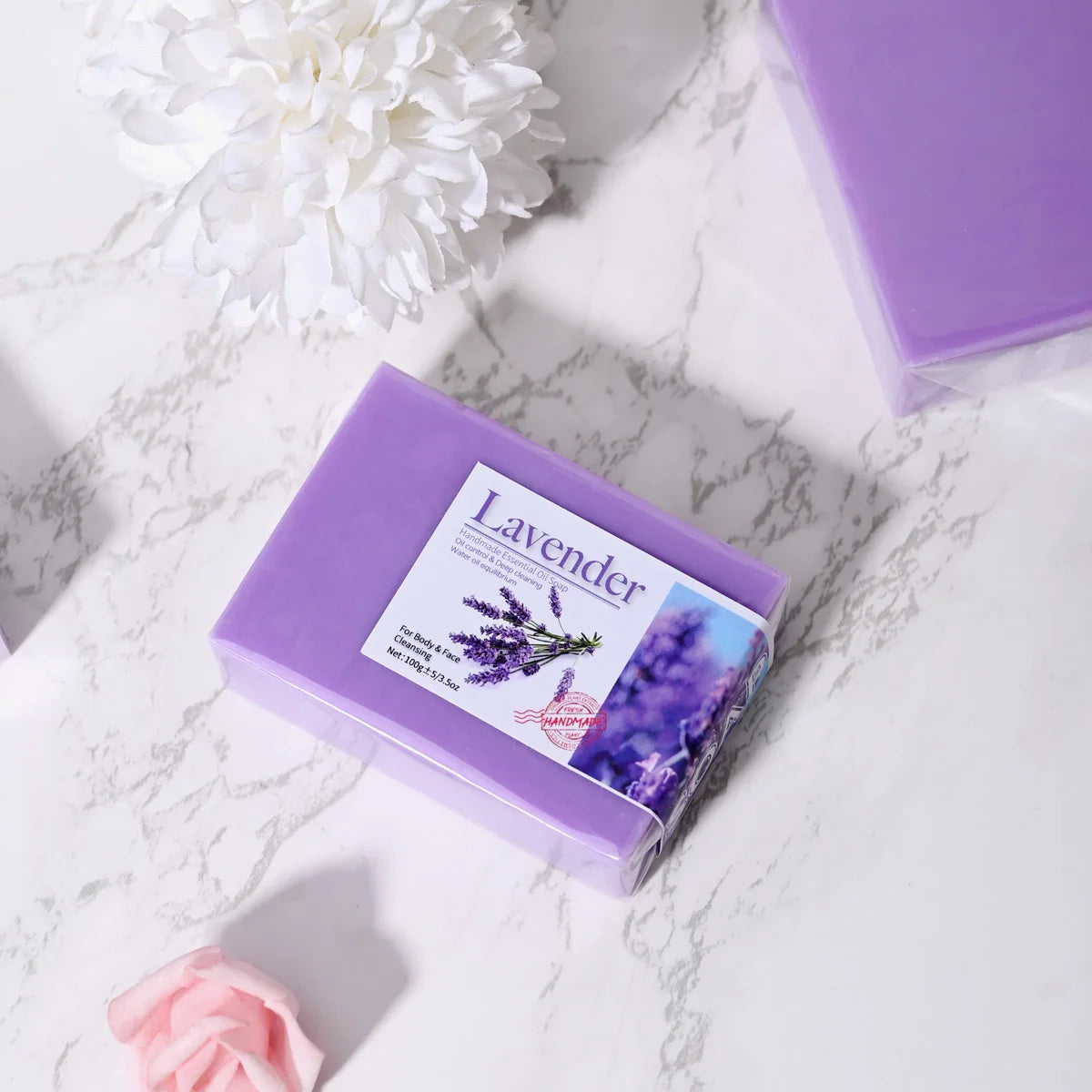 Natural Organic Lavender Essential Oil Soap Handmade Soap for Cleansing, Refreshing, Oil Control, Bath Soap
