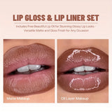 3PCS Ombre Lip Kit: Lip Liner + Lip Gloss + Lip Oil, Gradient Lips Makeup, Nude Shades, Hydrating, Non-Sticky