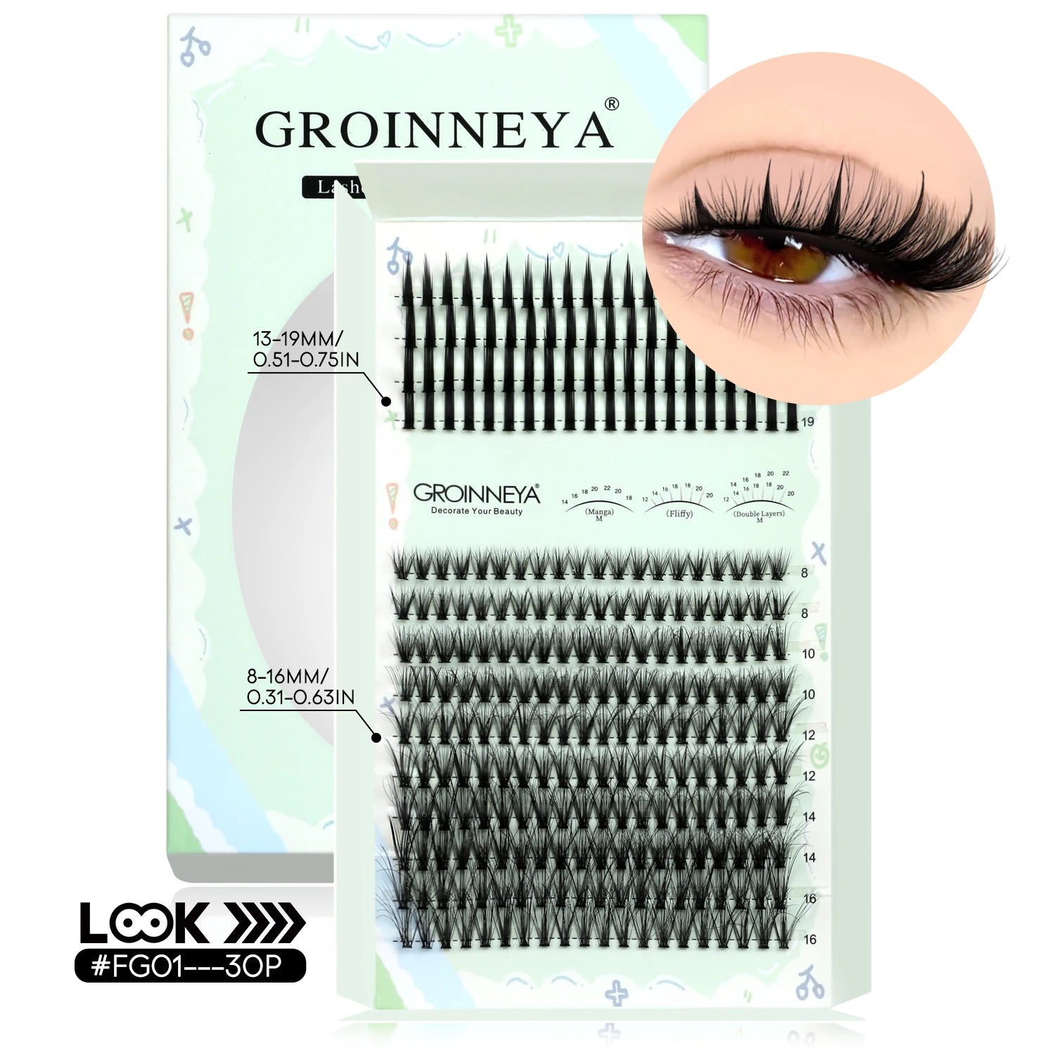 GROINNEYA Lash Clusters Kit Spikes Lash Individuals Eyelash Clusters D-Curly Lash Clusters Kit with Bond and Seal Makeup