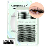 GROINNEYA Lash Clusters Kit Spikes Lash Individuals Eyelash Clusters D-Curly Lash Clusters Kit with Bond and Seal Makeup
