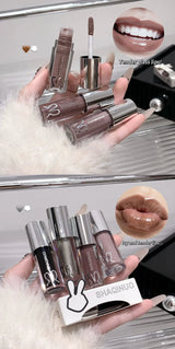 Water Light Mirror Lip Gloss Lasting Moisturizing Cool Black Silver Gray Pearlescent Fine Sparkling Lipstick Lip Oil