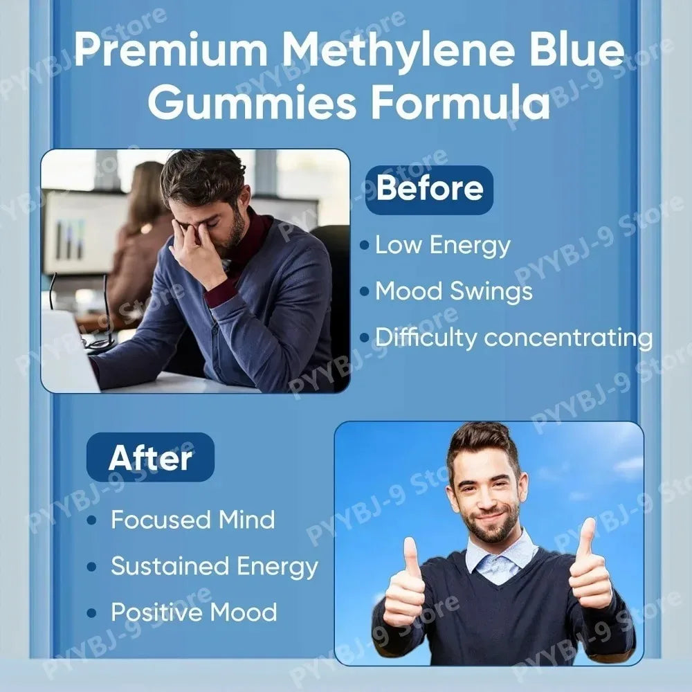 Methylene Blue Gummies 30 Count 5mg USP Grade High Purity Formula for Cognitive Clarity Cellular Energy Daily Wellness Support