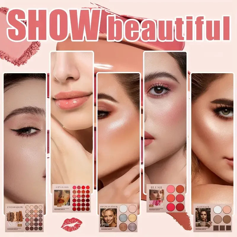 67-color multi-layered beauty book palette, a makeup book that combines eyeshadow, blush, contouring and highlighter,rich colors