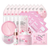 24pcs Sakura Skin Care Set Eye & Lip Masks Serum Nud Masks Cleanser Toner Essence Cream Moisturizing Smoothing Nourishing Beauty
