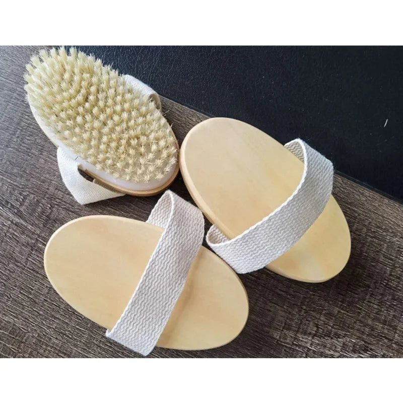 Skin Body Brush Natural Pig Bristles Dry Skin Exfoliating Body Massage Cleaning SPA Tool For Cellulite Lymphatic Drainag