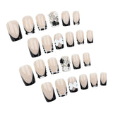 Y2K 24Pcs Set French Style Black & White Tie Dye Polka Dot Press-On Nails, Reusable, With Bowknot, Star Rhinestones, Cute & Chic, Suitable For Dates, Spring, New Year, Christmas, Daily, Birthday, Festival, Spring/Summer New A