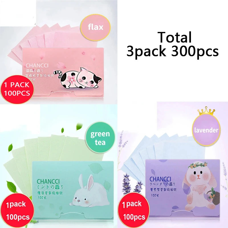 100/300pcs/6Packs Protable Face Oil Blotting Paper Matting Wipes Facial Cleanser Oil Control Oil-absorbing Face Cleaning Tools
