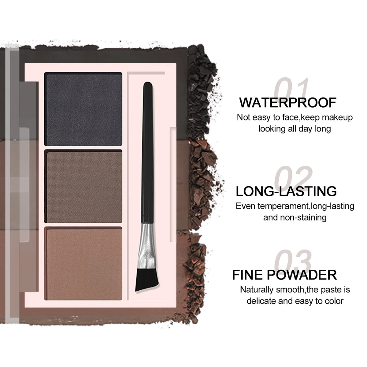 Three-color eyebrow powder shadow three-dimensional eyebrow shape waterproof and sweat-proof natural long-lasting eyebrow powder