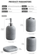 5Pcs athroom Accessories set  Lotion Dispenser Toothbrush Holder Tray Tumbler Cup Soap Dish Beige and Grey