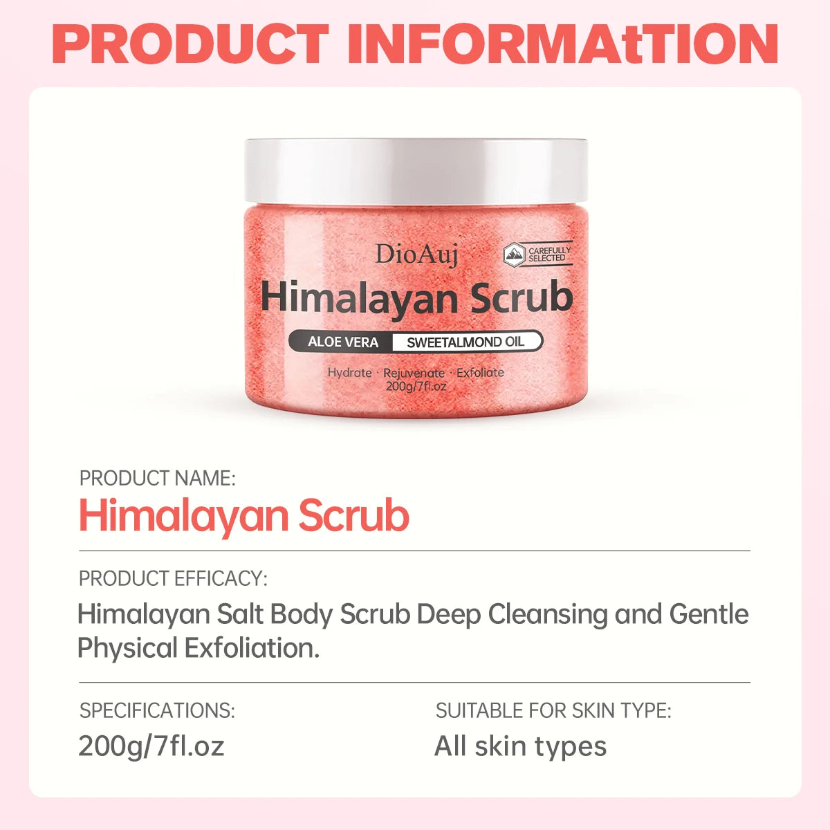 200g/7oz Himalayan Scrub Natural Exfoliating Salt & Body and Face Souffle Helps with Moist Cleansing and Exfoliation