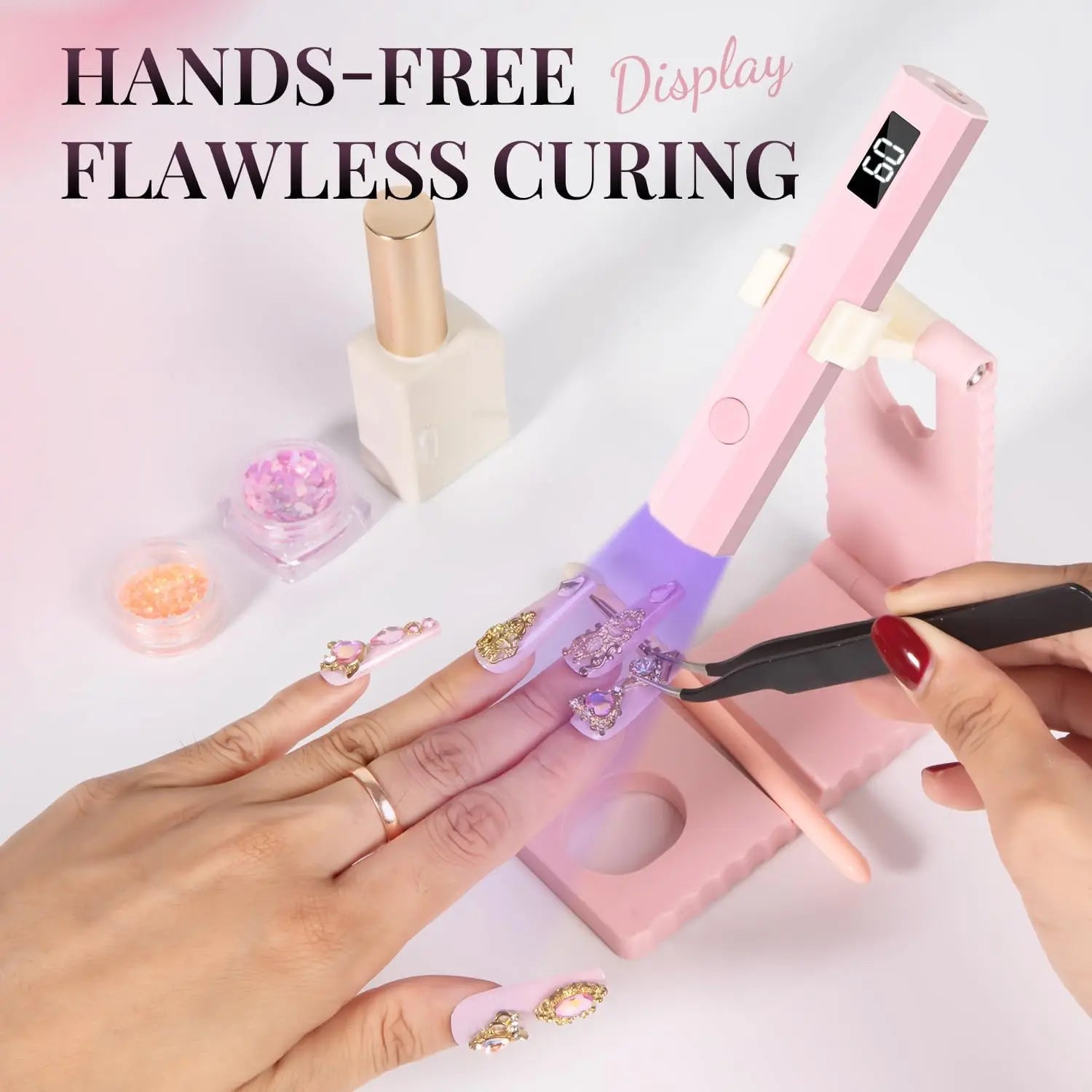 Convenient Handheld UV/LED Nail Lamp Set Handheld Light with Stand LCD Display USB Gel Nail Dryer for Quick Curing All