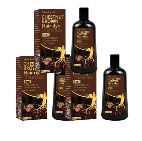 Water Ice Levin 3-in-1 Chestnut Brown Hair Dye Shampoo with Ginger & Ginseng for Instant Gray Coverage & Long-Lasting Color
