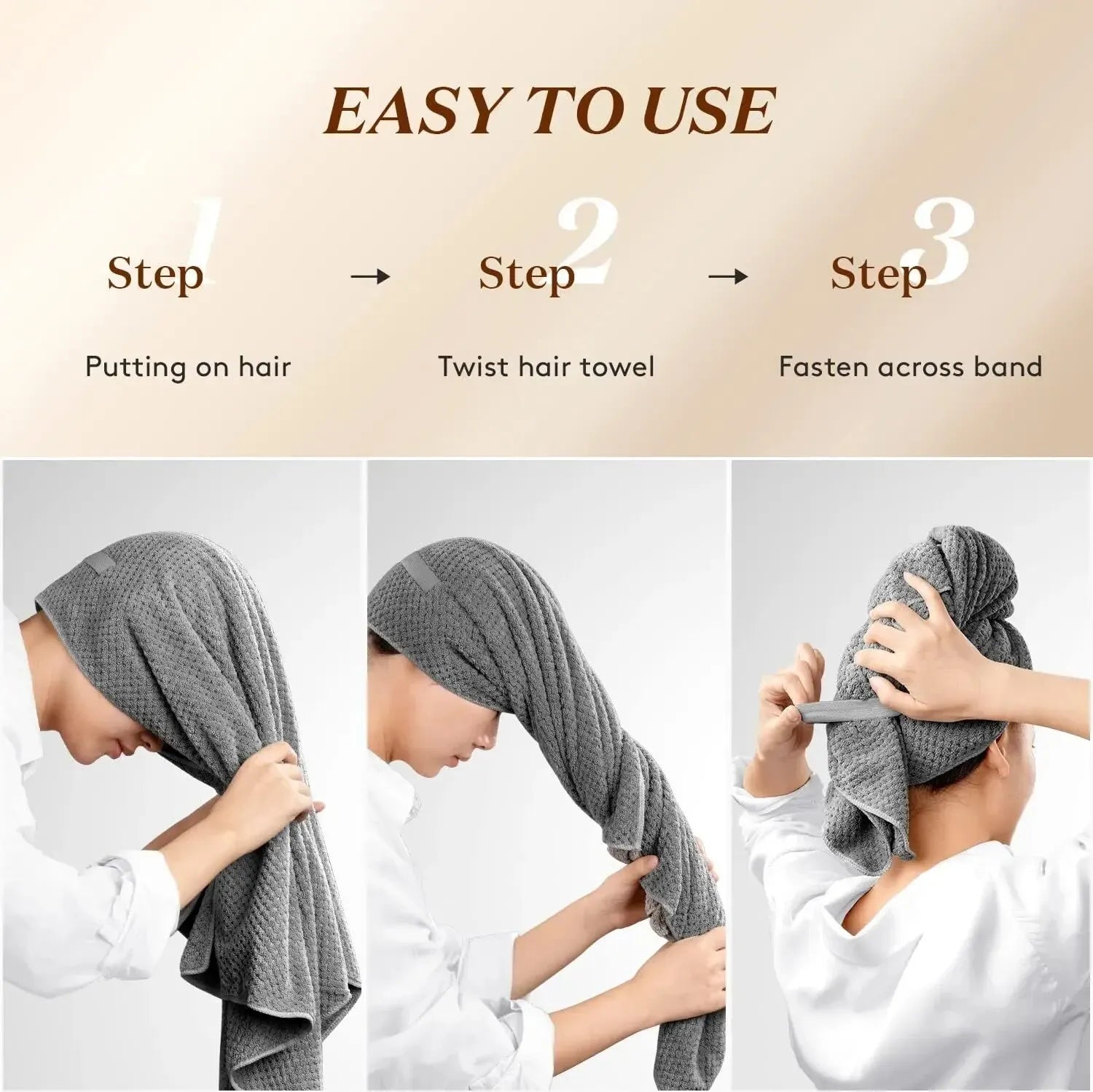 Super Absorbent Elastic Band Head Towel for Women's Hair Drying - Extra Large Microfiber Hair Towel Wrap with Headband