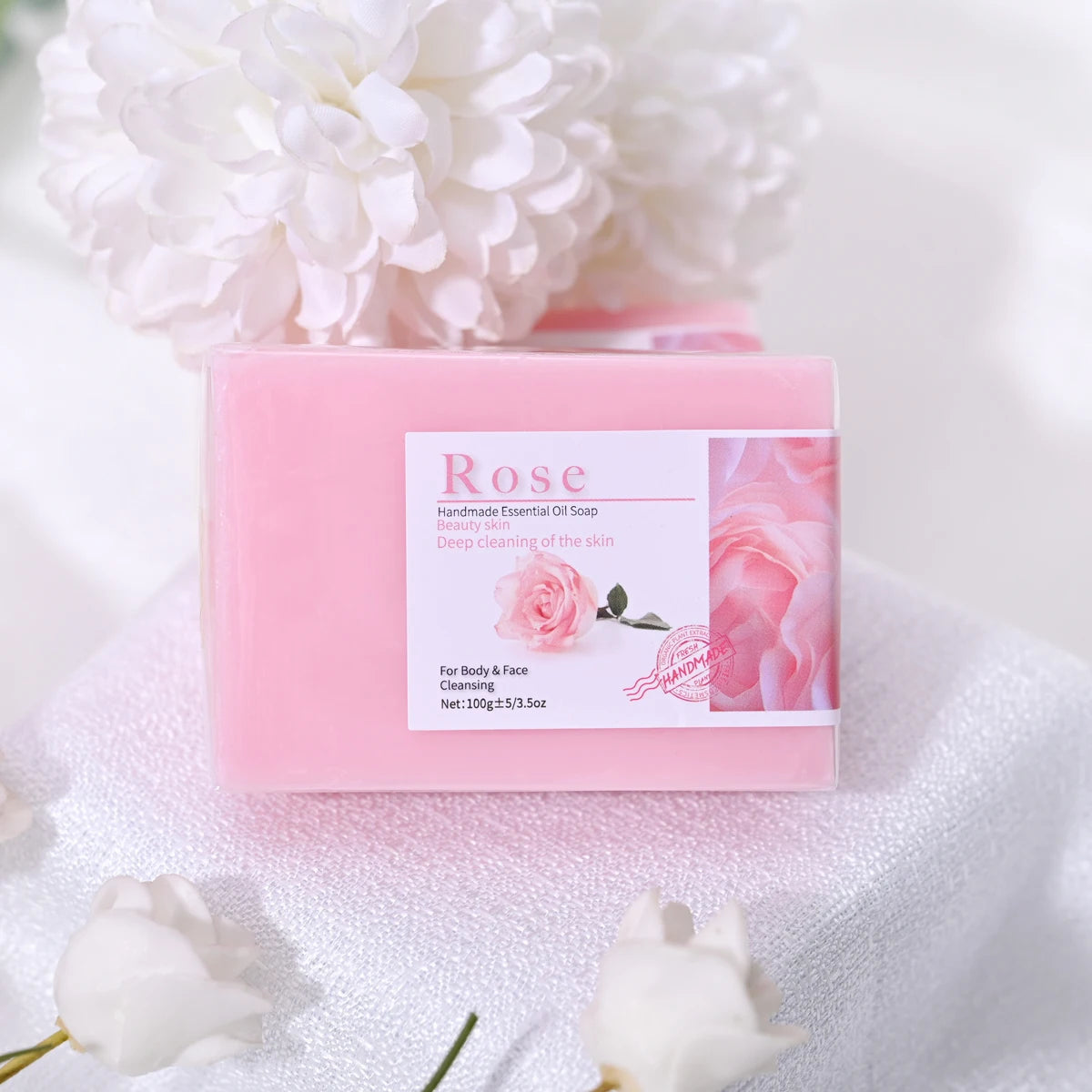 Handmade 100g Rose Essential Oil Soap Olive Oil Infused for Skin Basic Cleaning Features