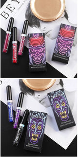 Halloween Lip Gloss Set Sparkling Purple Black Non Stick Lipstick Trio For Party Makeup Beauty Gift