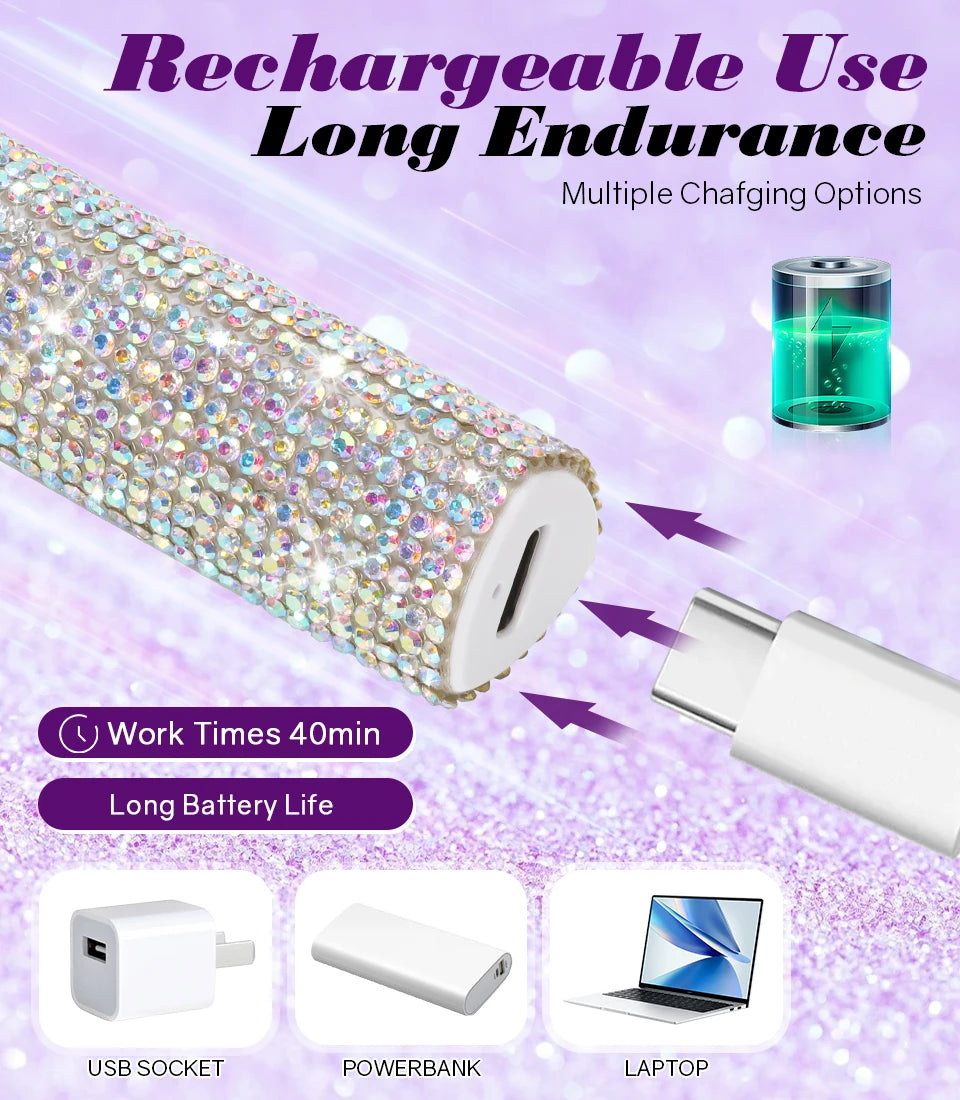 Mini Handheld UV LED Nail Lamp With Diamonds Portable Nail Dryer For Curing Gel Polish With Display Manicure Machine