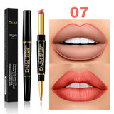 DNM 2 In 1 Matte Lipstick Pencil Double Head Lip Liner Pen Long Lasting Waterproof Lady Charming Nude Red Lipliner Pencil Makeup