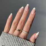 24Pcs Simple Wine Red Fake Nail with Mid-length Design Almond Press on False Nails Wearable Round Head Oval Full Cover Nail Tips