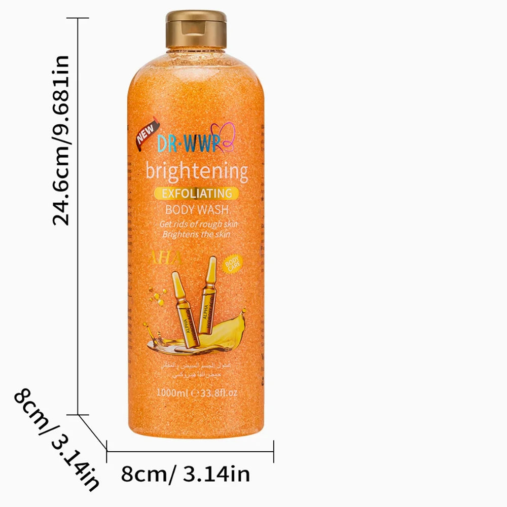 1000ml Lavender Kojic Acid AHA Shower Gel Deep Cleansing Brighten Skin Scrub Body Wash Exfoliator Body Care Fragrance Skincare