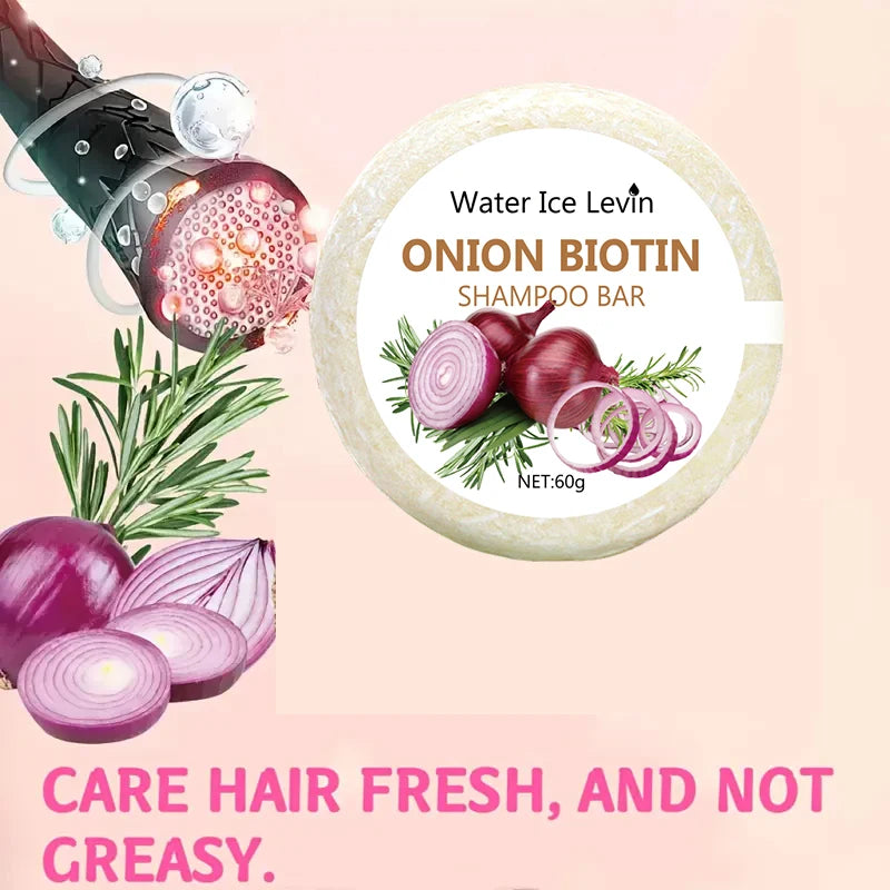 Onion & Biotin Shampoo Bar - 60g, Suitable for All Hair Types, Moisturizing and Smoothing, Rich in Rosemary Extract