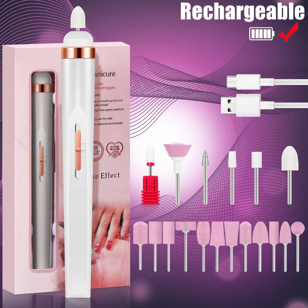 YIKOOLIN 5 in 1 Electric Nail Polish Drill Machine USB Charge Portable Manicure Set  Exfoliation and Polishing for Nail Salon