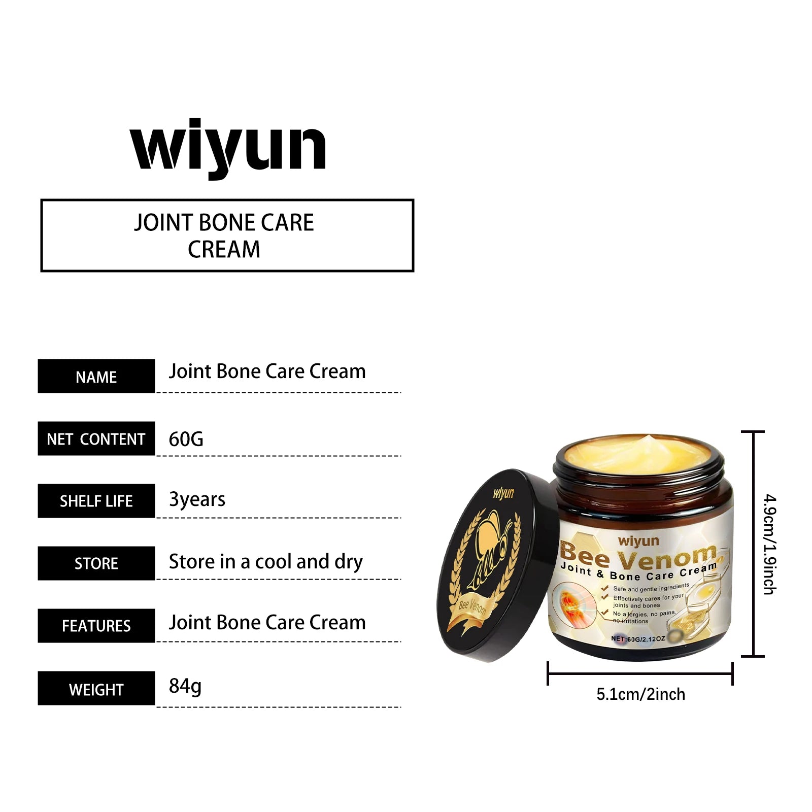 60g Bee Venom Body Massage Cream for Joint Care, Soothing Muscle Rub, Professional Skin Care Ointment for Daily Relaxation
