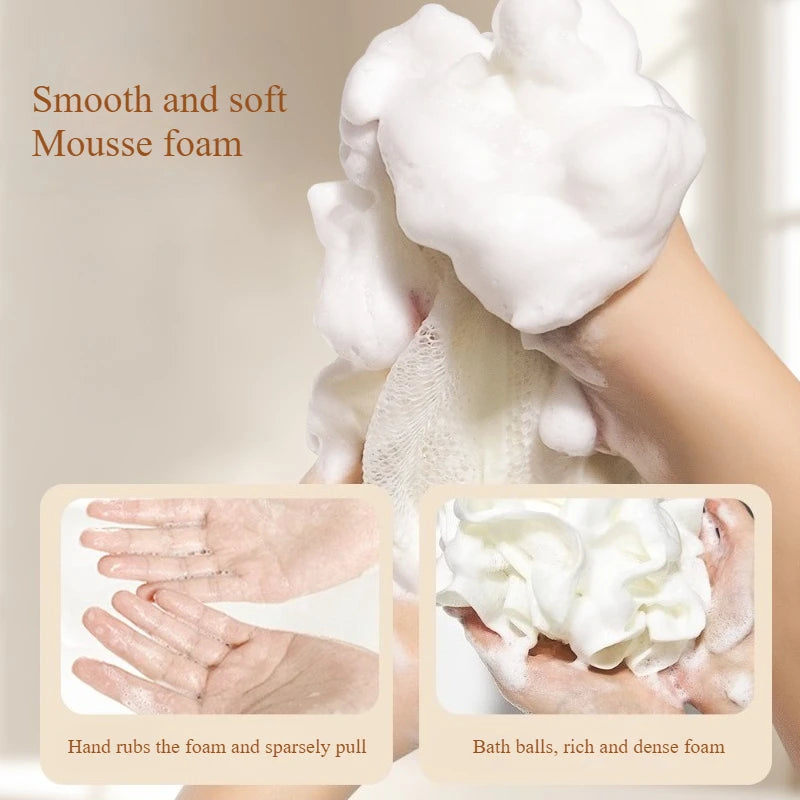 2-In-1 Bath Ball Towel Loofah With Drawstring Closure For Soap Soft Exfoliating Mesh Shower Sponge Skin Care Bathing Tool